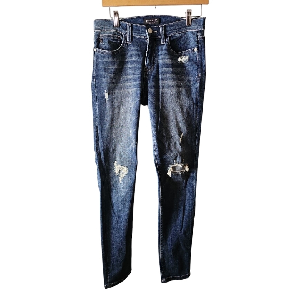 Judy Blue sz 9 Distressed patch skinny fit Blue Jeans WJ171